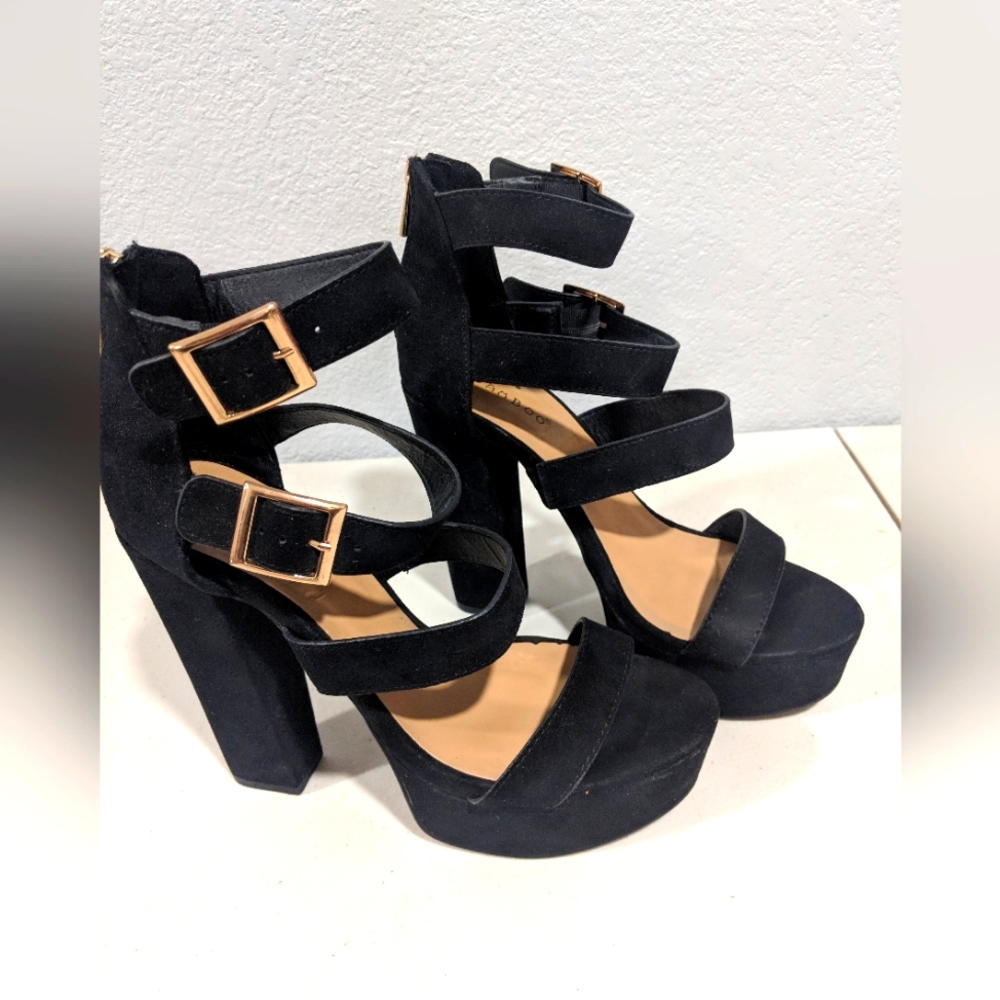 Women's Black Strappy Chunky Heels Shoes Wedding Party Clubwear Comfort